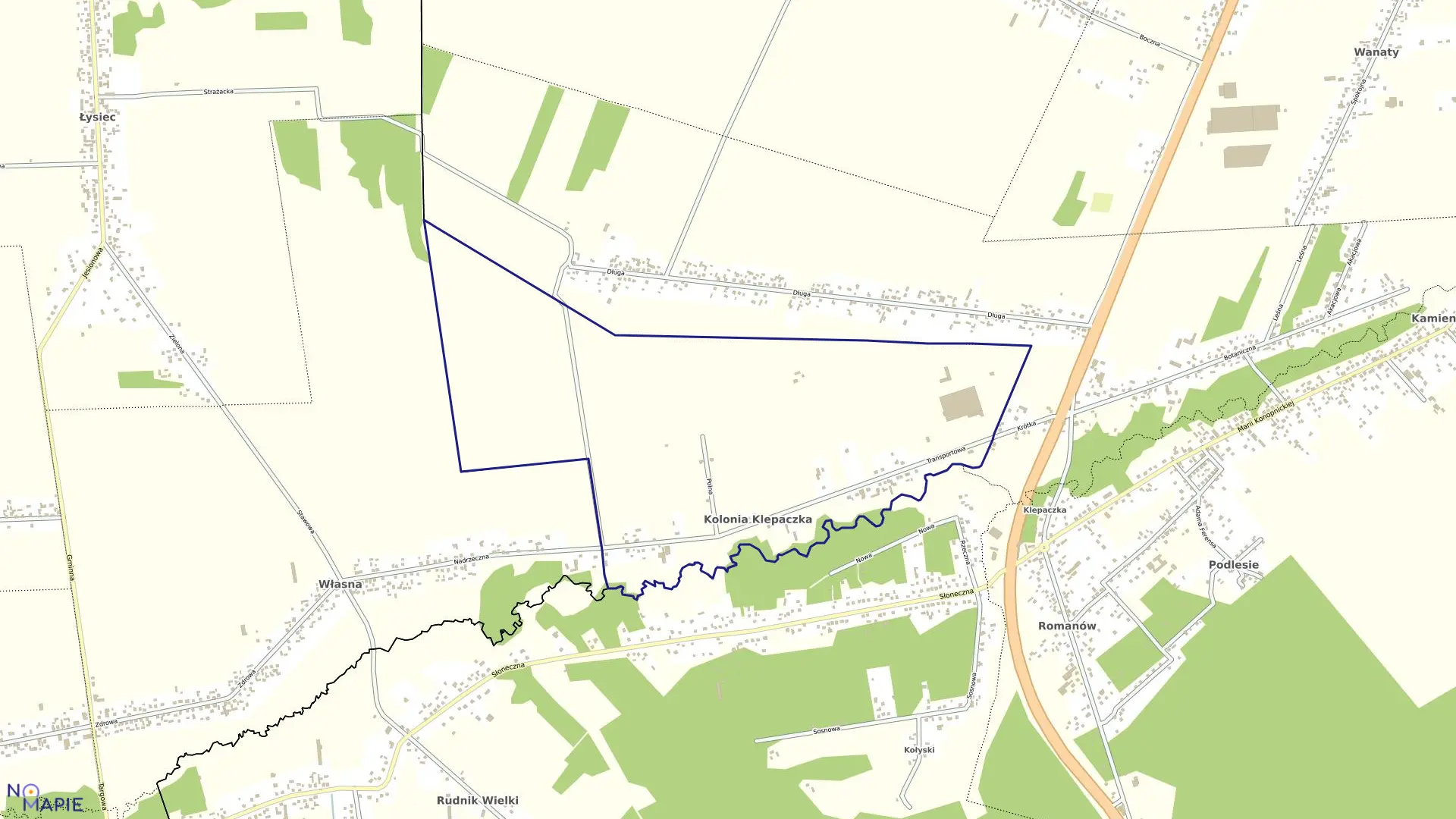 Mapa obrębu Kolonia Klepaczka w gminie Kamienica Polska