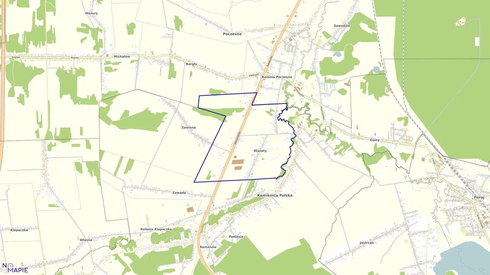 Mapa obrębu Wanaty w gminie Kamienica Polska